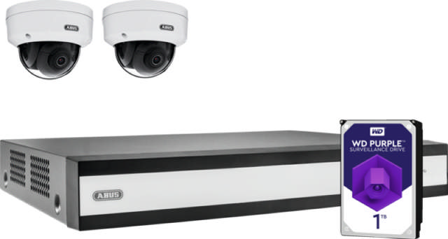 ABUS komplett sett med NVR og 2 PoE mini-dome-kameraer