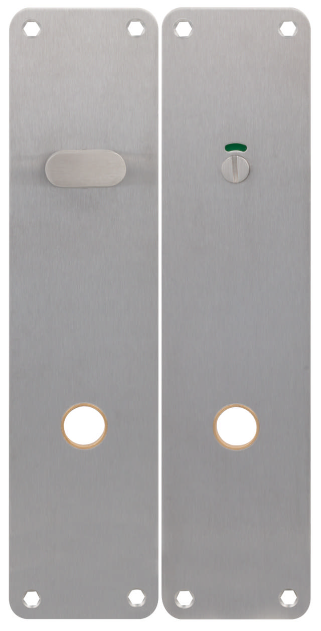 Langt skilt for toalettarmaturer Assa 2x 215x55x2mm i rustfritt stål 304 med messingring C/C105