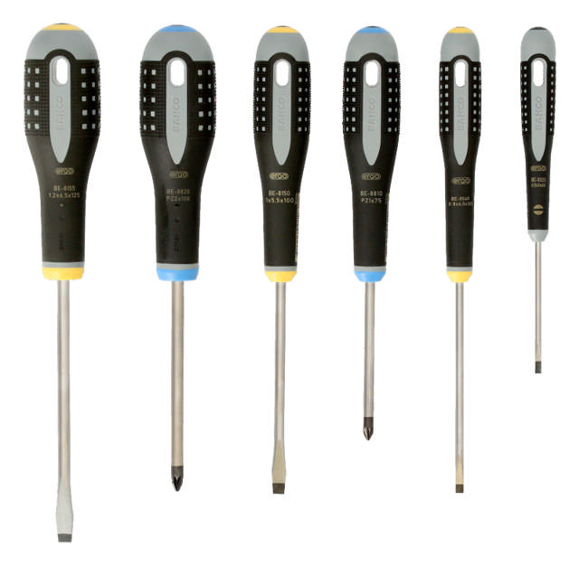 Bahco ERGO skrutrekkersett, Rett/PZ, 6 deler