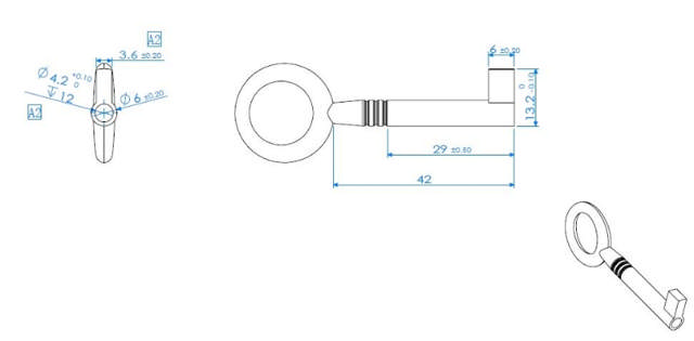 Møbelnøkkel 161r3/65x6mm.