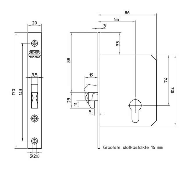 Nemef skyvedørslås 698-55