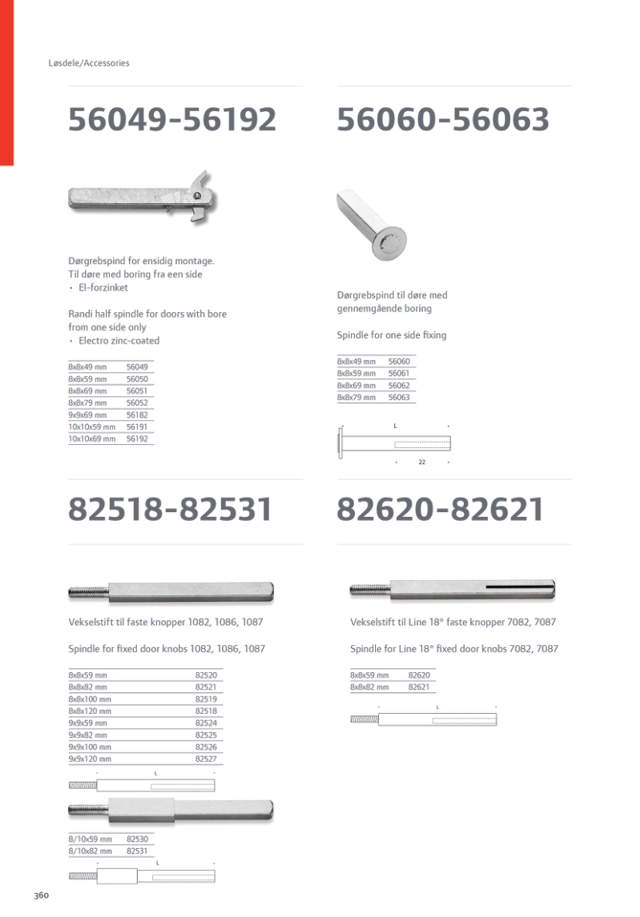 Randi dørhåndtaksstift 56052 ensidig 8x8mm, 79mm