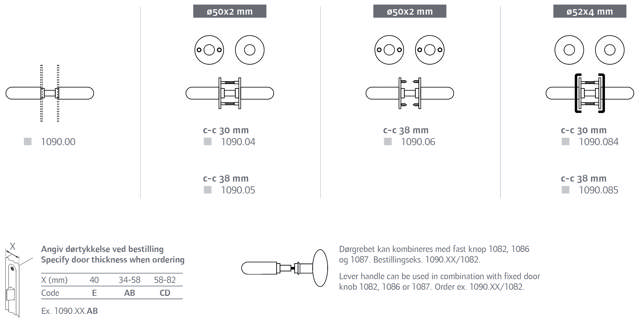 Randi dørhåndtak 109000AB Coupe m/rosett (34-58mm)