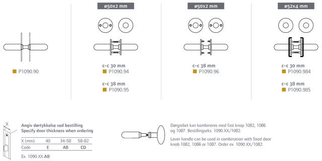 Randi dørhåndtak P1090985AB, Coupe, m/ klipsrosetter CC38, rot