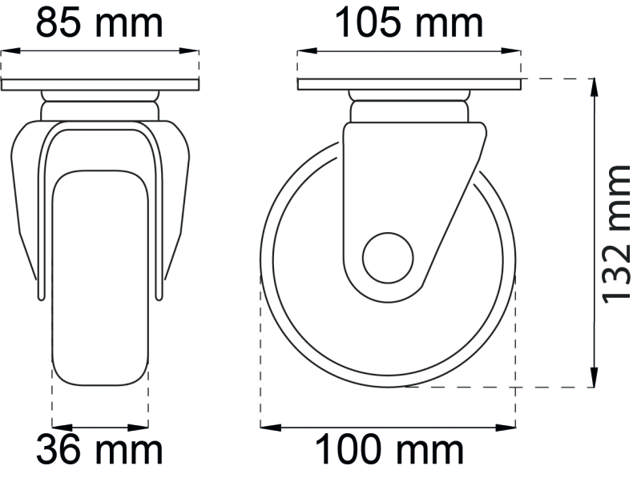 Containerhjul 100 mm svingbart LP