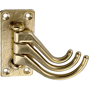 Kleskrok 1062 med 3 svingkroker Messing Polert Uten lakk