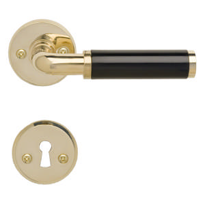 Dørhåndtak Funkis 383 m/sett (1980+81) Messing Polert Uten lakk Sort Bakelitt Ø2