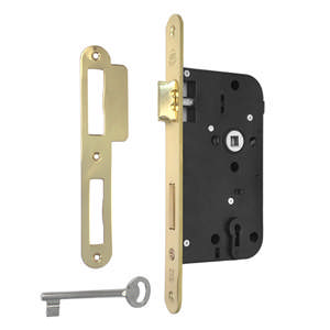 Midtdørlås SINA D 55mm + Blik 235x24mm rund HV Messing Polert med lakk CC 72m