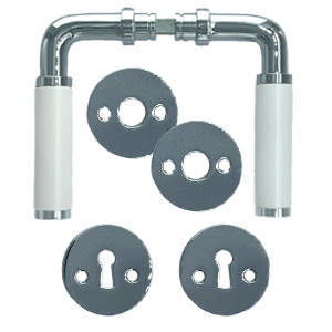 Dørhåndtak Funkis 383 m/sett (1980+81) Krom Hvit Bakelitt Ø20