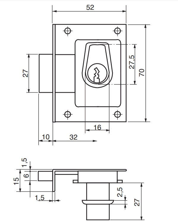 Lås RB1612 Kr SK m/tinnring / ST