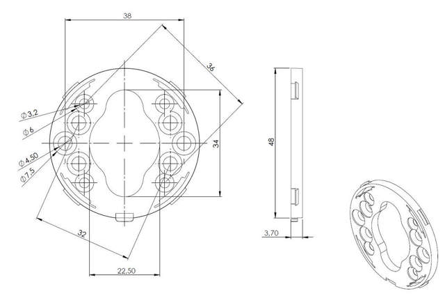 Monteringsplate ø48mm Hvit